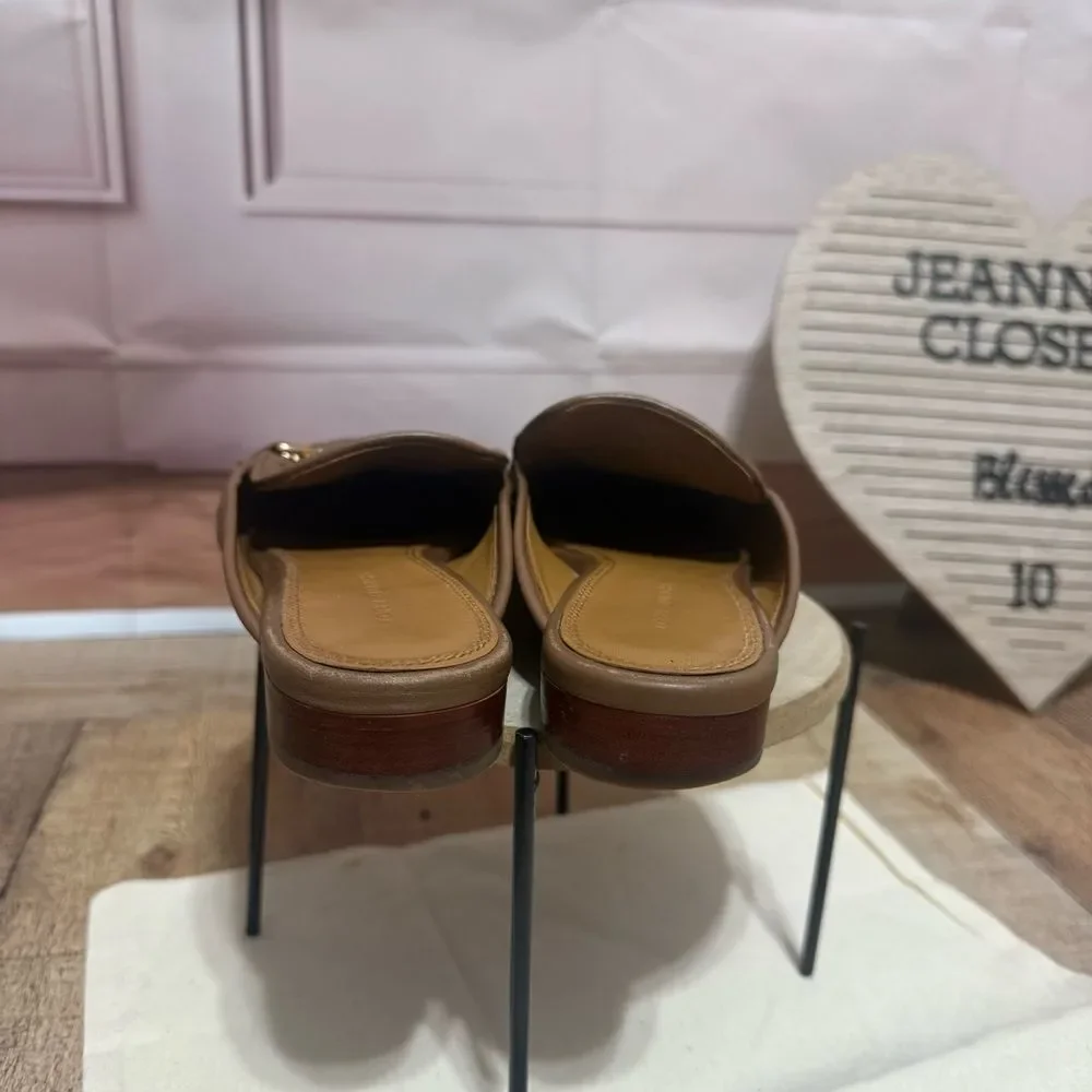 TORY BURCH MINI BENTON WOVEN LEATHER LOAFER IN MOOSE SLIDES MULES SIZE 6.5